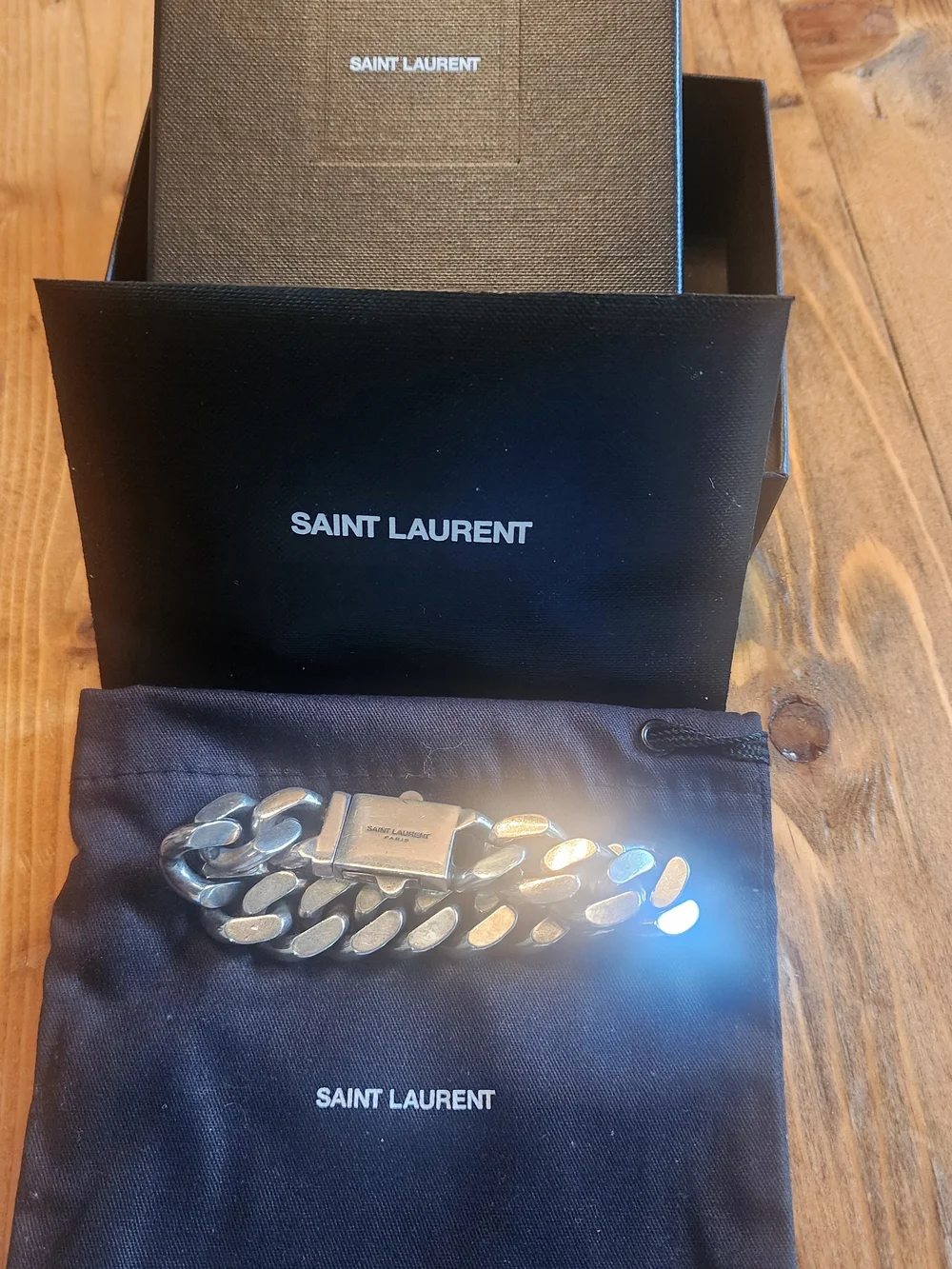 Saint Laurent Gourmette Chain Bracelet Silver w/ Box & Dust Bag